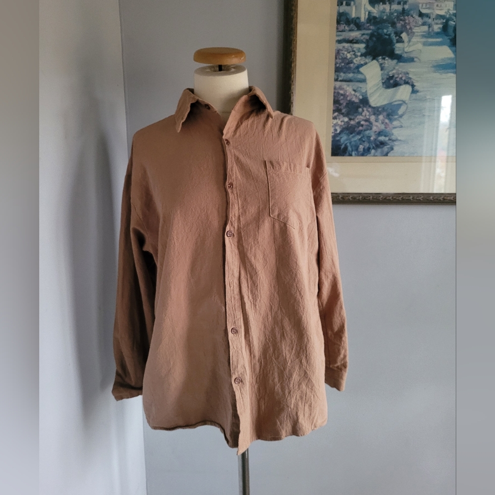 Dazy Women's Brown Cotton Garment Button Down Shirt Size L